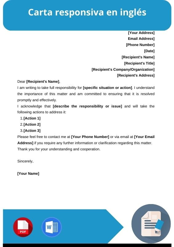 ejemplo de carta responsiva en ingles