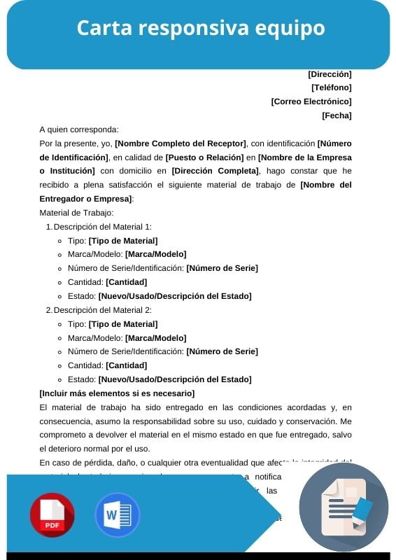 ejemplo de carta responsiva equipo