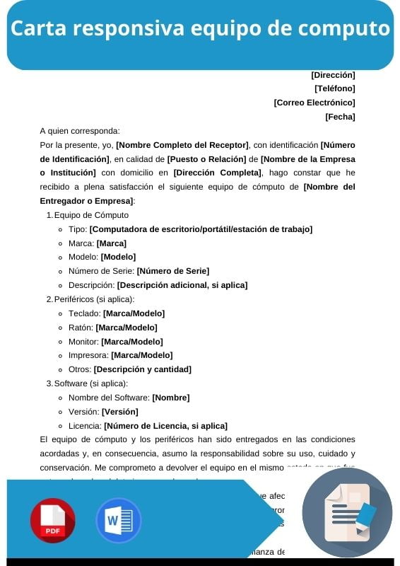 ejemplo de carta responsiva equipo de computo