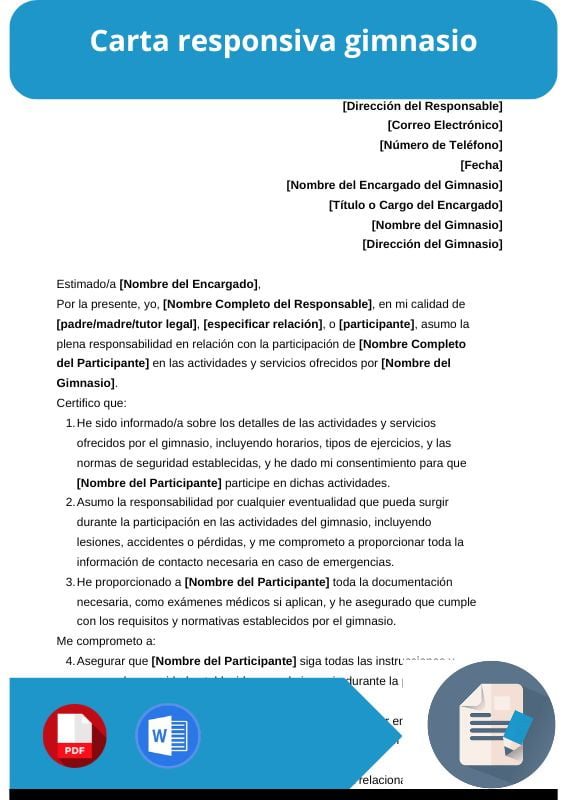 ejemplo de carta responsiva gimnasio