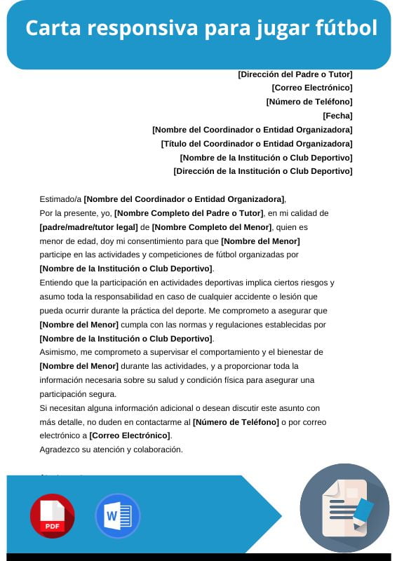 ejemplo de carta responsiva para jugar futbol