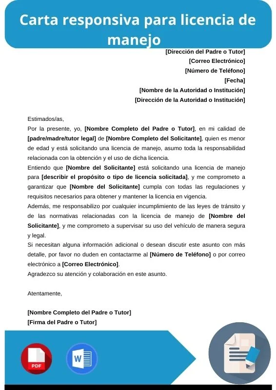 ejemplo de carta responsiva para licencia de manejo
