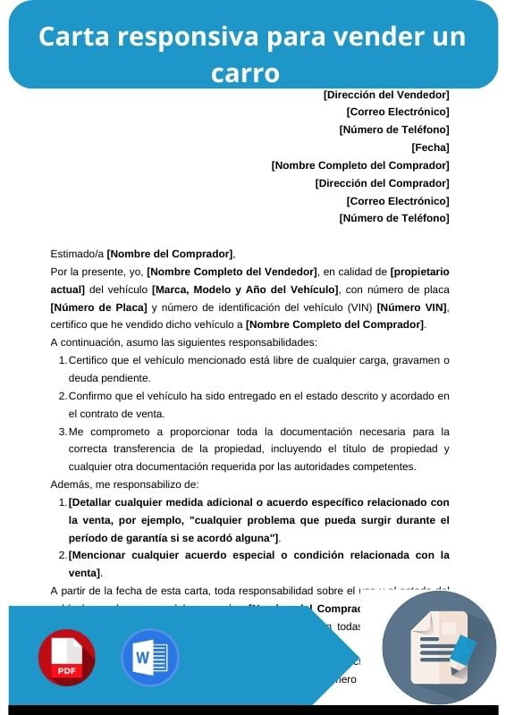 ejemplo de carta responsiva para vender un carro