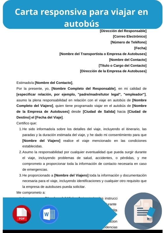 ejemplo de carta responsiva para viajar en autobus