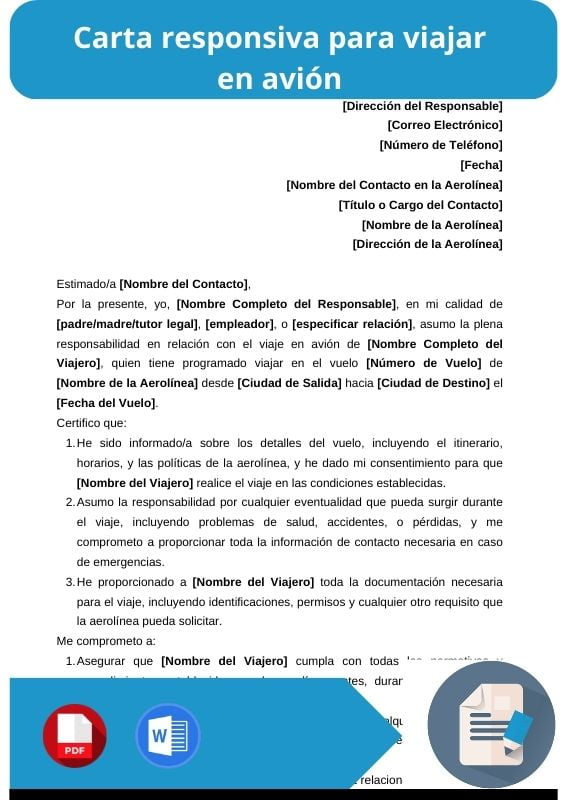 ejemplo de carta responsiva para viajar en avion