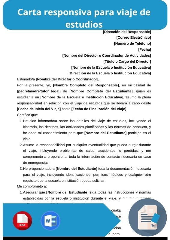 ejemplo de carta responsiva para viaje de estudios