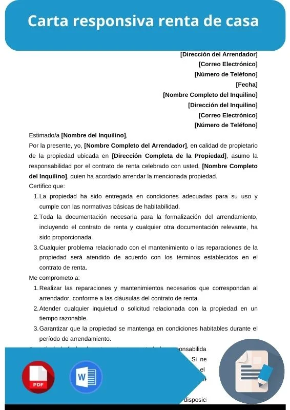 ejemplo de carta responsiva renta de casa