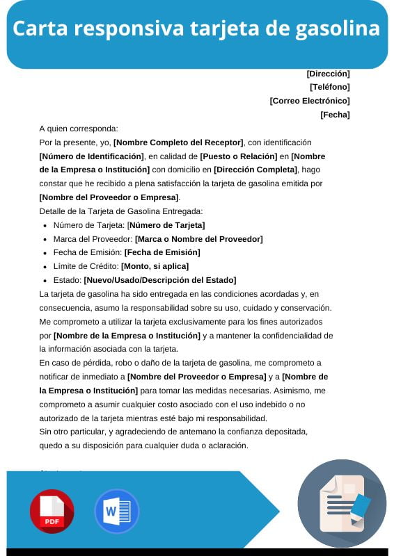 ejemplo de carta responsiva tarjeta de gasolina
