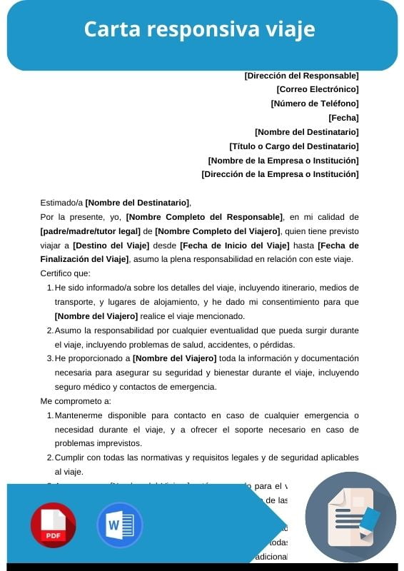 ejemplo de carta responsiva viaje