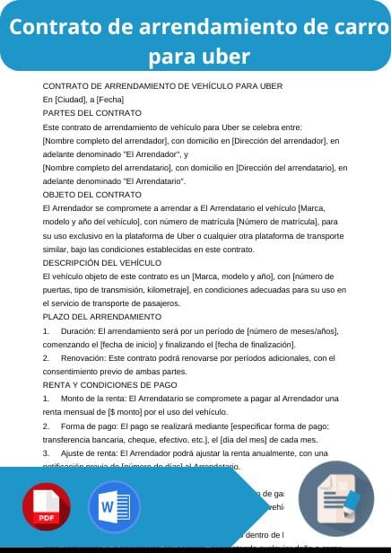 modelo de contrato de arrendamiento de carro para uber