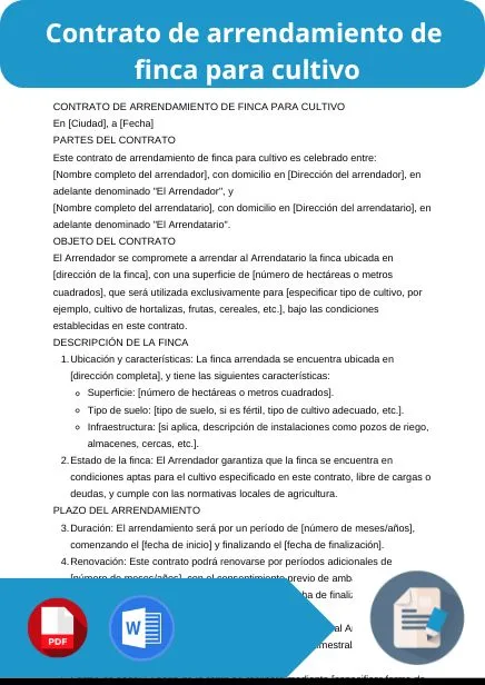 modelo de contrato de arrendamiento de finca para cultivo