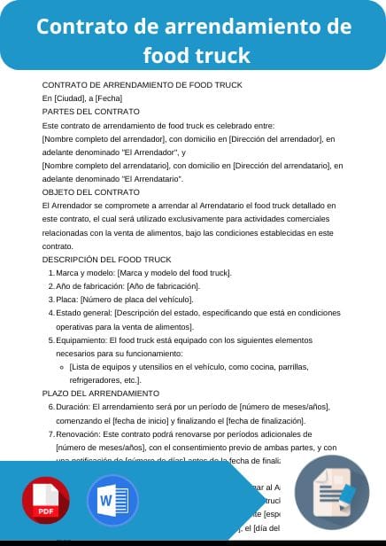 modelo de contrato de arrendamiento de food truck