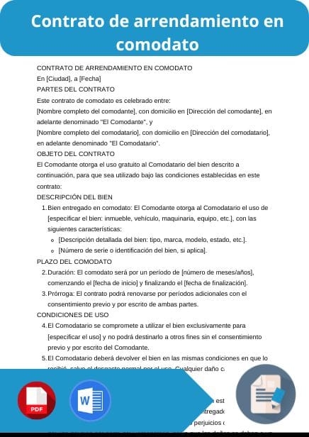modelo de contrato de arrendamiento en comodato