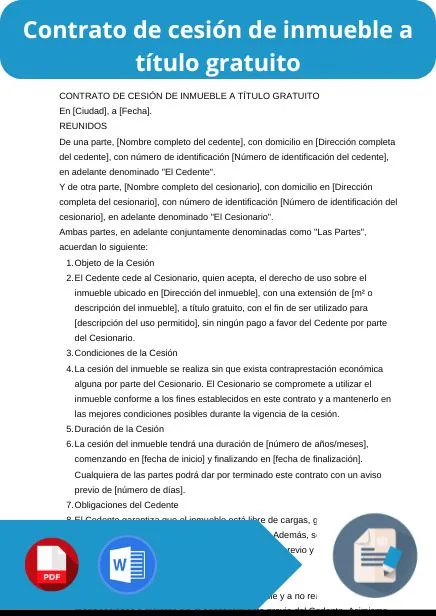 modelo de contrato de cesion de inmueble a titulo gratuito