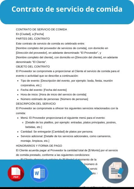 modelo de contrato de servicio de comida