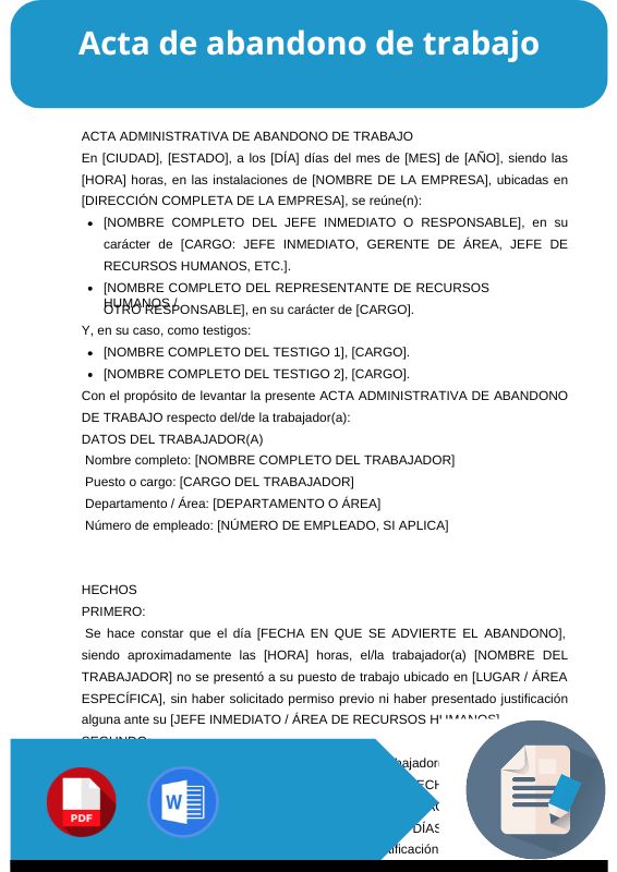 ejemplo de acta de abandono de trabajo