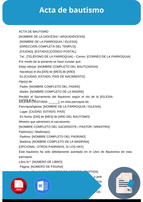 ejemplo de acta de bautismo