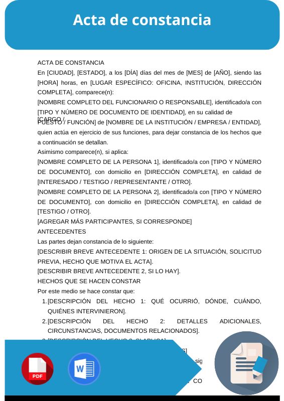 ejemplo de acta de constancia