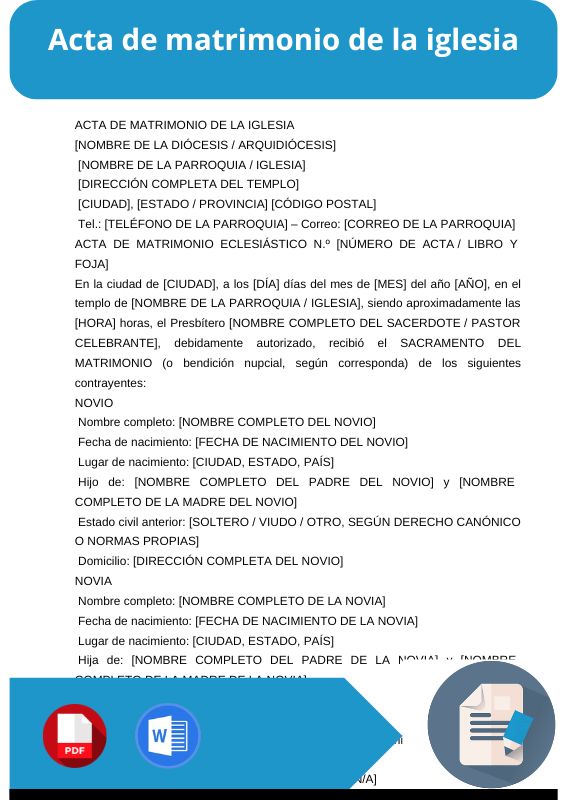 Ejemplo de acta de matrimonio de la iglesia