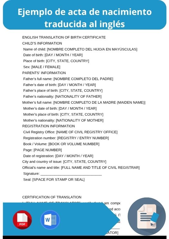 Ejemplo de acta de nacimiento traducida al inglés