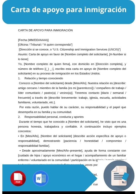 ejemplo de carta de apoyo para inmigracion