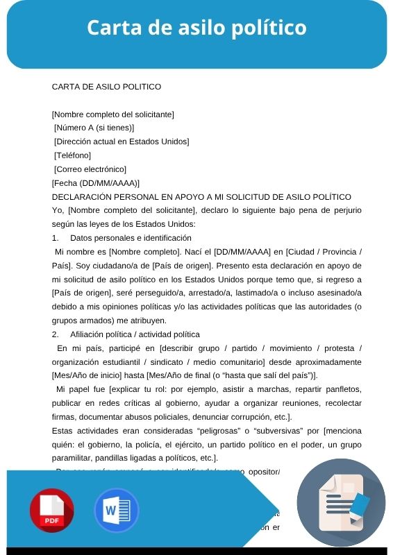 ejemplo de carta de asilo politico