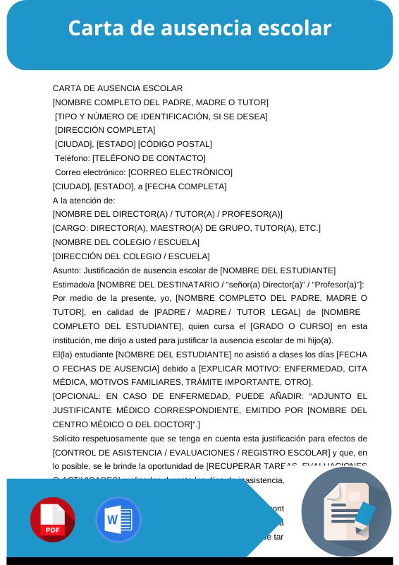 ejemplo de carta de ausencia escolar