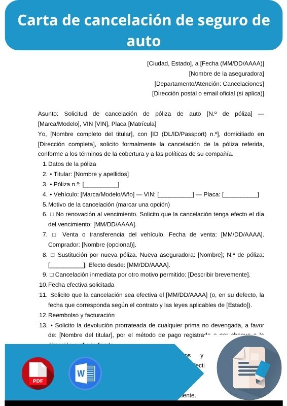 ejemplo de carta de cancelacion de seguro de auto