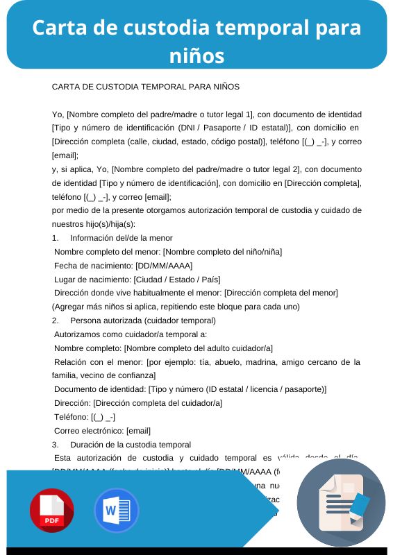ejemplo de carta de custodia temporal para niños
