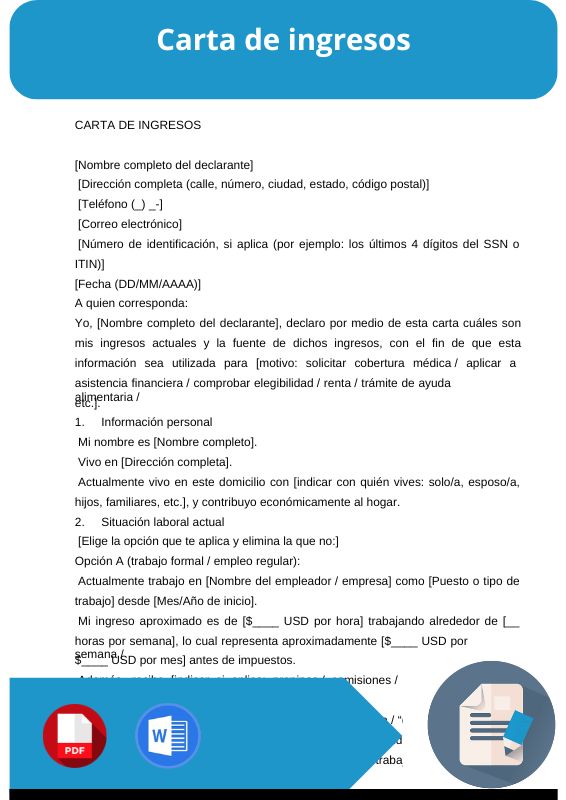 ejemplo de carta de ingresos