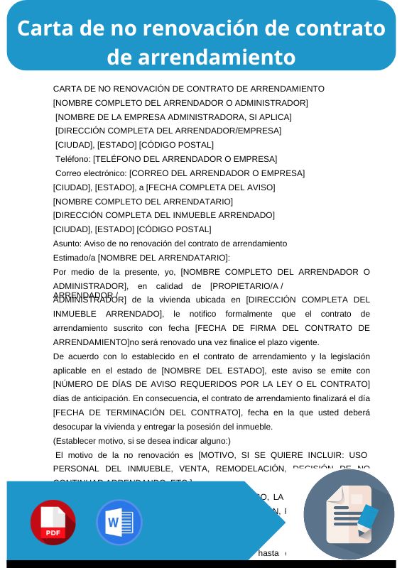 ejemplo de carta de no renovación de contrato de arrendamiento