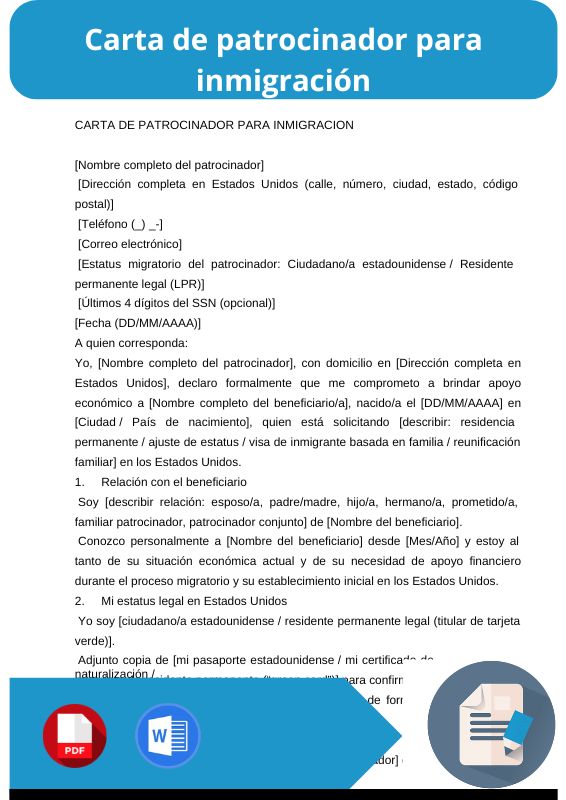 ejemplo de carta de patrocinador para inmigracion