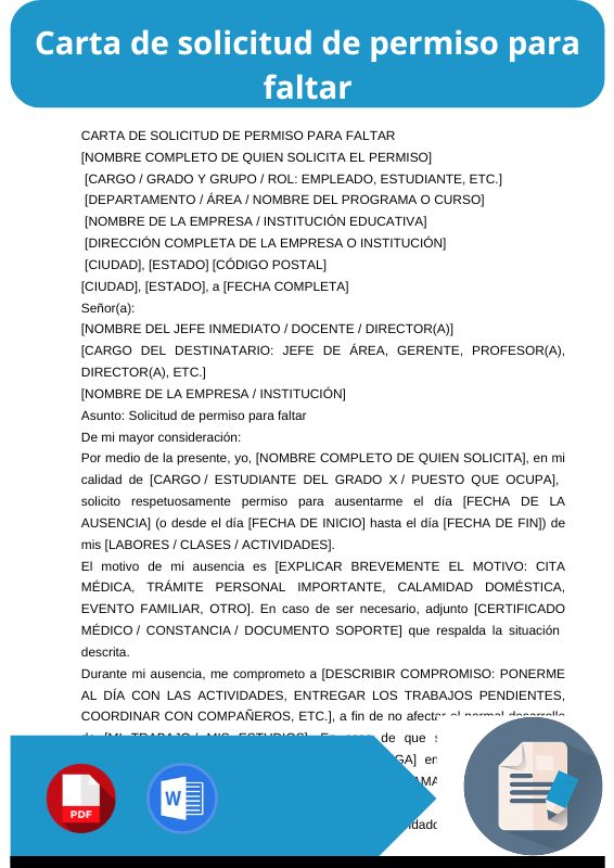 ejemplo de carta de solicitud de permiso para faltar
