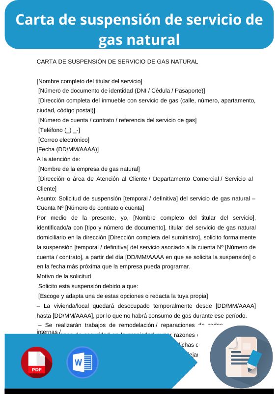 ejemplo de carta de suspension de servicio de gas natural