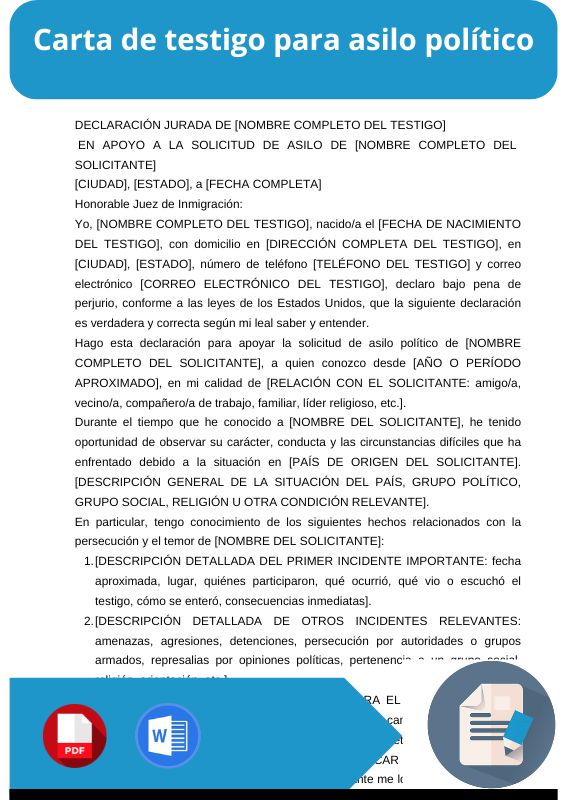 ejemplo de carta de testigo para asilo político