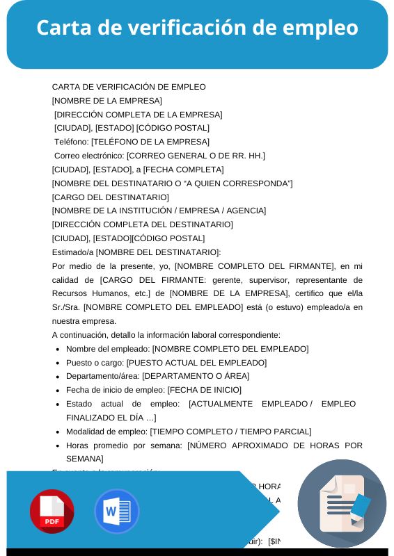 ejemplo de carta de verificación de empleo