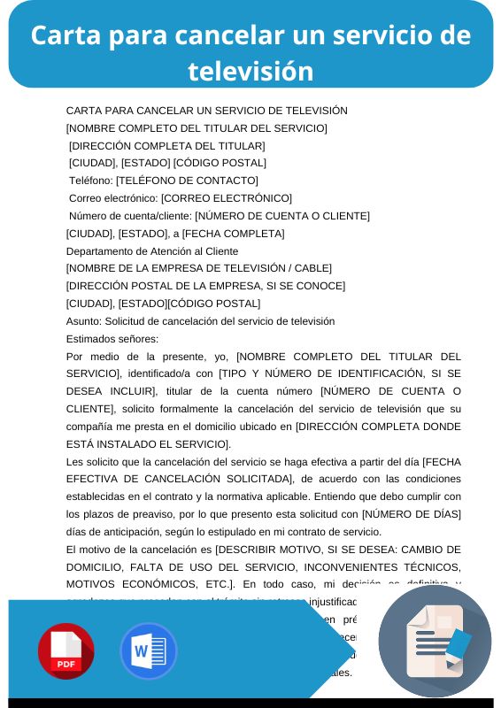 ejemplo de carta para cancelar un servicio de televisión