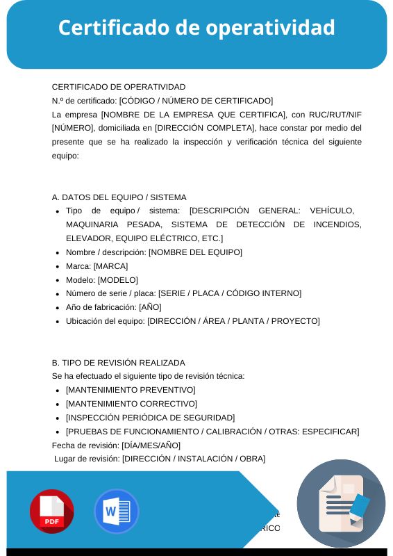 ejemplo de certificado de operatividad