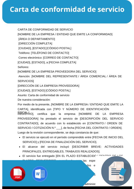 ejemplo de carta de conformidad de servicio