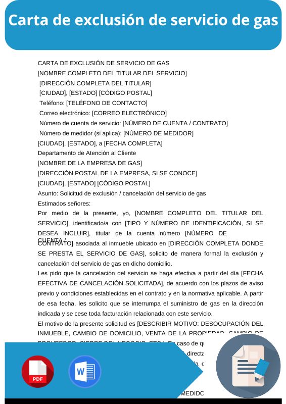 modelo de carta de exclusión de servicio de gas