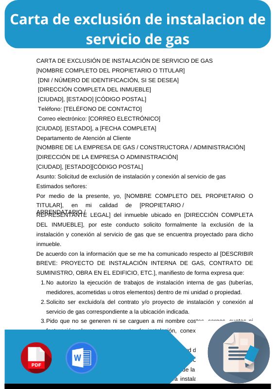 modelo de carta de exclusión de instalación de servicio de gas