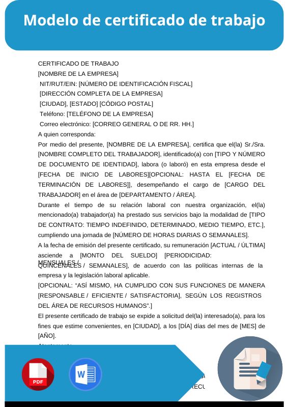 modelo de certificado de trabajo