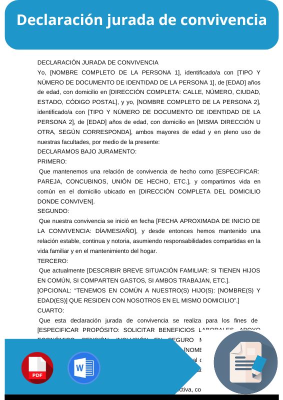 Modelo de declaración jurada de convivencia