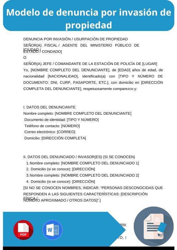 modelo de denuncia por invasión de propiedad
